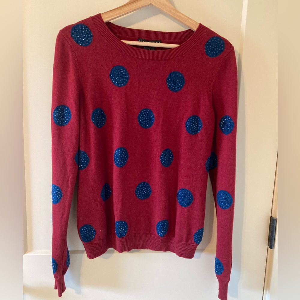 Grace Elements Red Sweater with blue polka dots